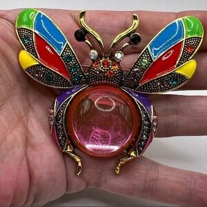 Colorful Bee Brooch with Pink Gem